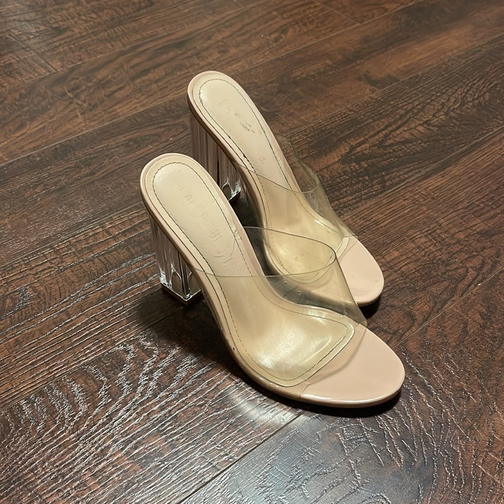 Clear nude block heels sandals size 7 women